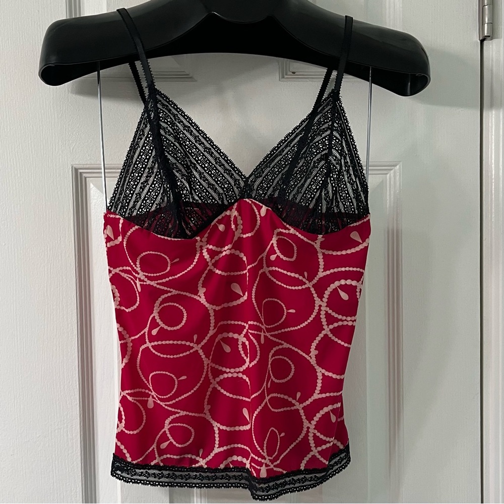 Gilligan & O'Malley Red, White and Black Intimates Sleep Cami, Size Medium